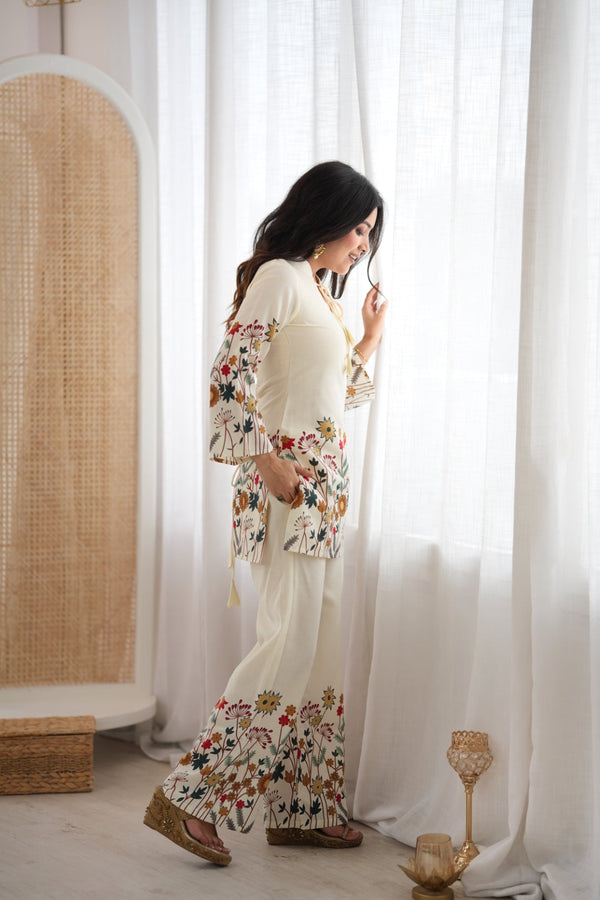 White Cotton Floral Printed Kurta Pant Set ClothsVilla