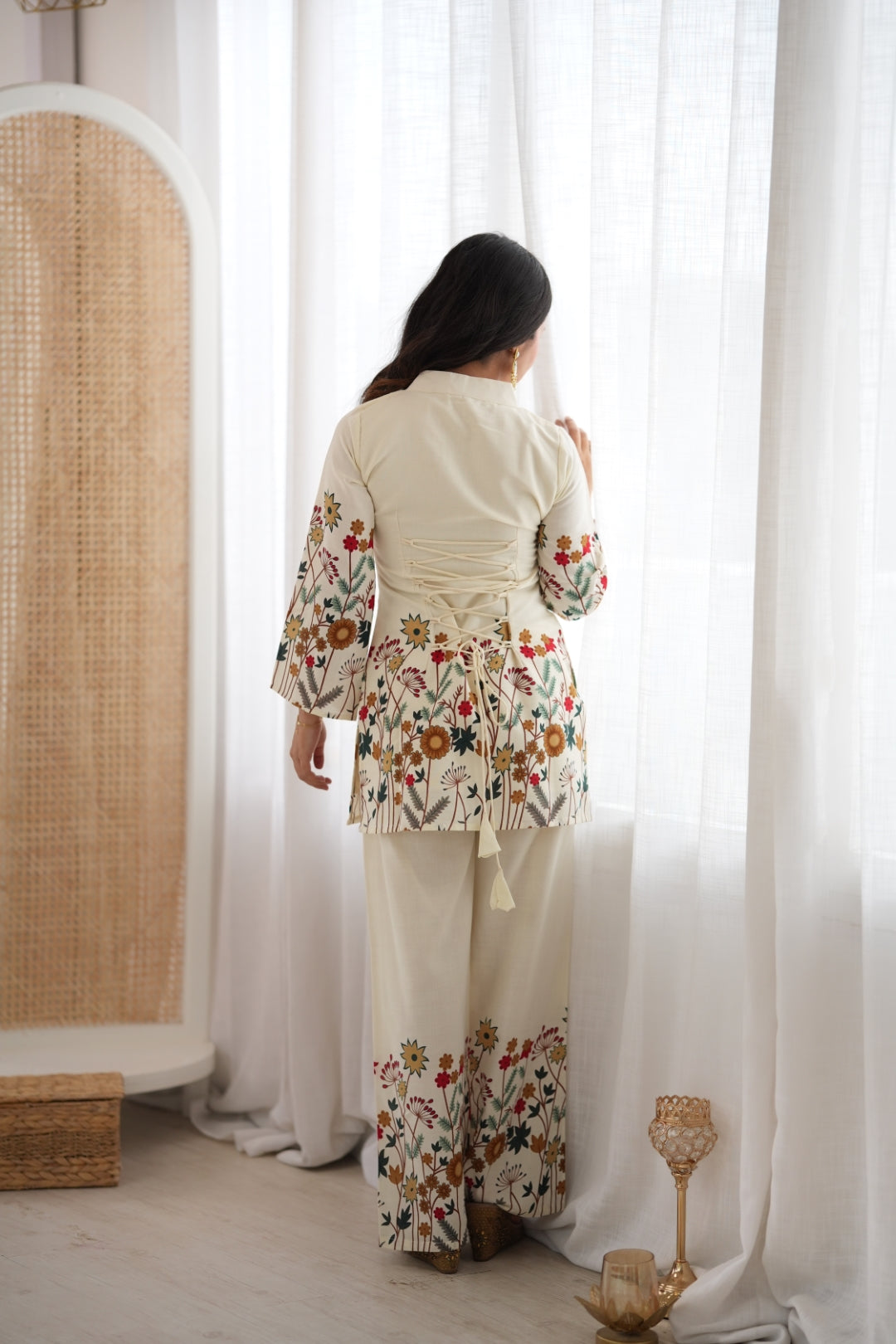 White Cotton Floral Printed Kurta Pant Set ClothsVilla