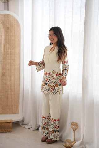 White Cotton Floral Printed Kurta Pant Set ClothsVilla