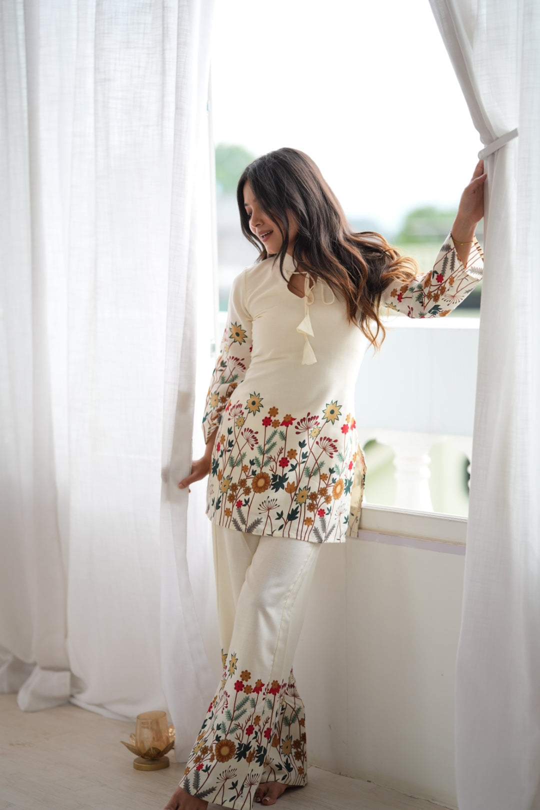 White Cotton Floral Printed Kurta Pant Set ClothsVilla