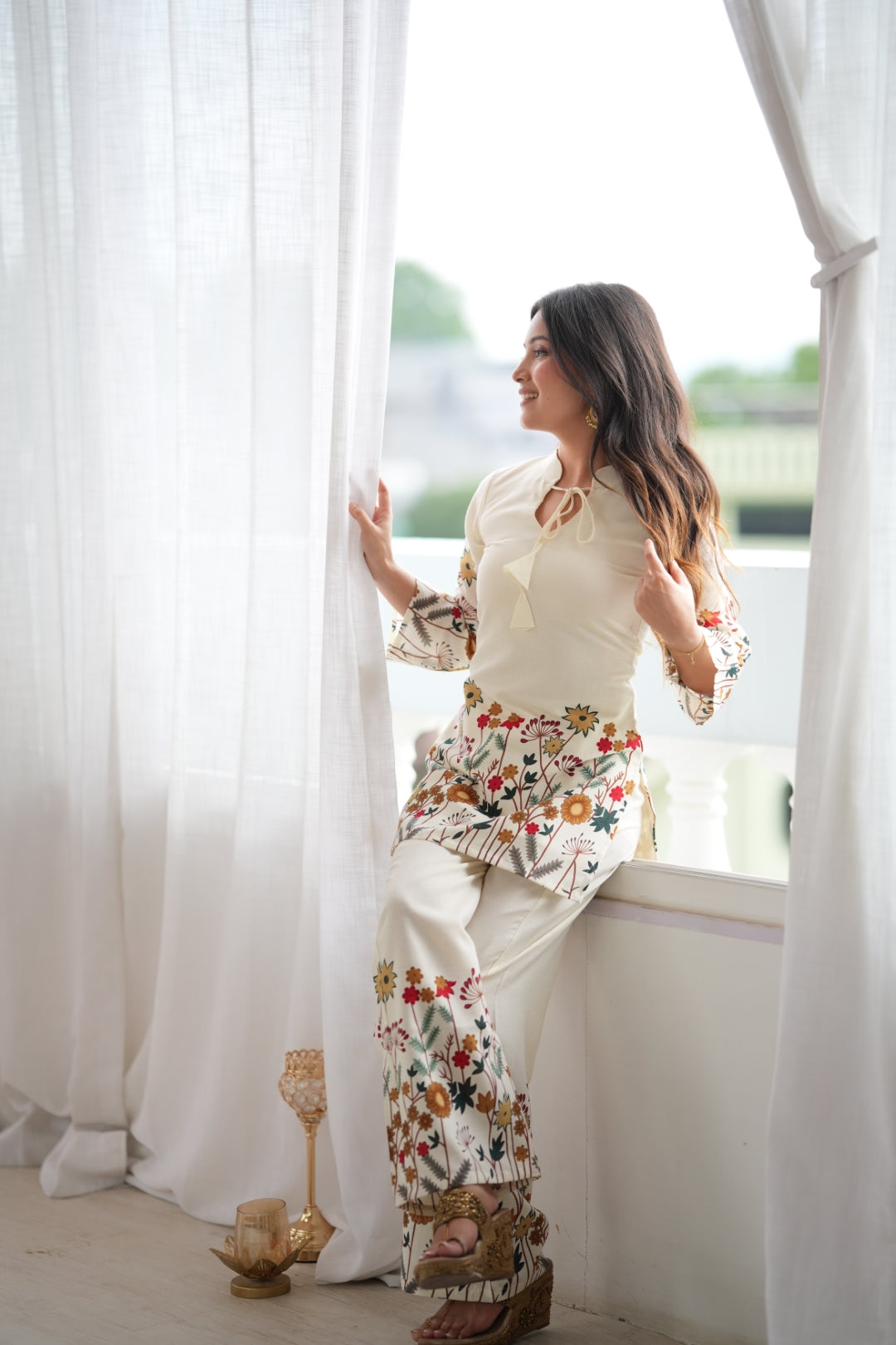 White Cotton Floral Printed Kurta Pant Set ClothsVilla