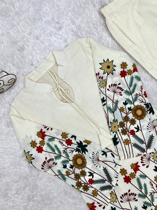White Cotton Floral Printed Kurta Pant Set ClothsVilla