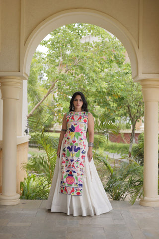 White Cotton Gamthi Embroidered Lehenga Choli ClothsVilla