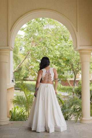 White Cotton Gamthi Embroidered Lehenga Choli ClothsVilla