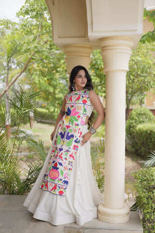 White Cotton Gamthi Embroidered Lehenga Choli ClothsVilla