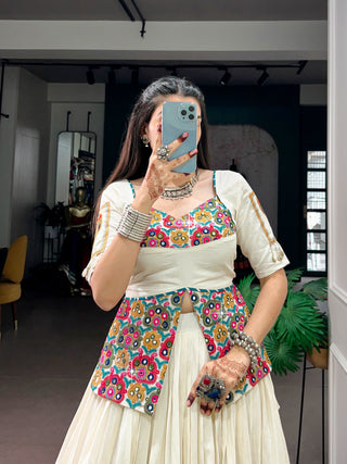 White Cotton Gamthi Work Lehenga Set ClothsVilla