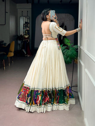 White Cotton Gamthi Work Lehenga Set ClothsVilla