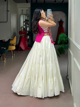 White Cotton Gamthi Work Lehenga Set ClothsVilla