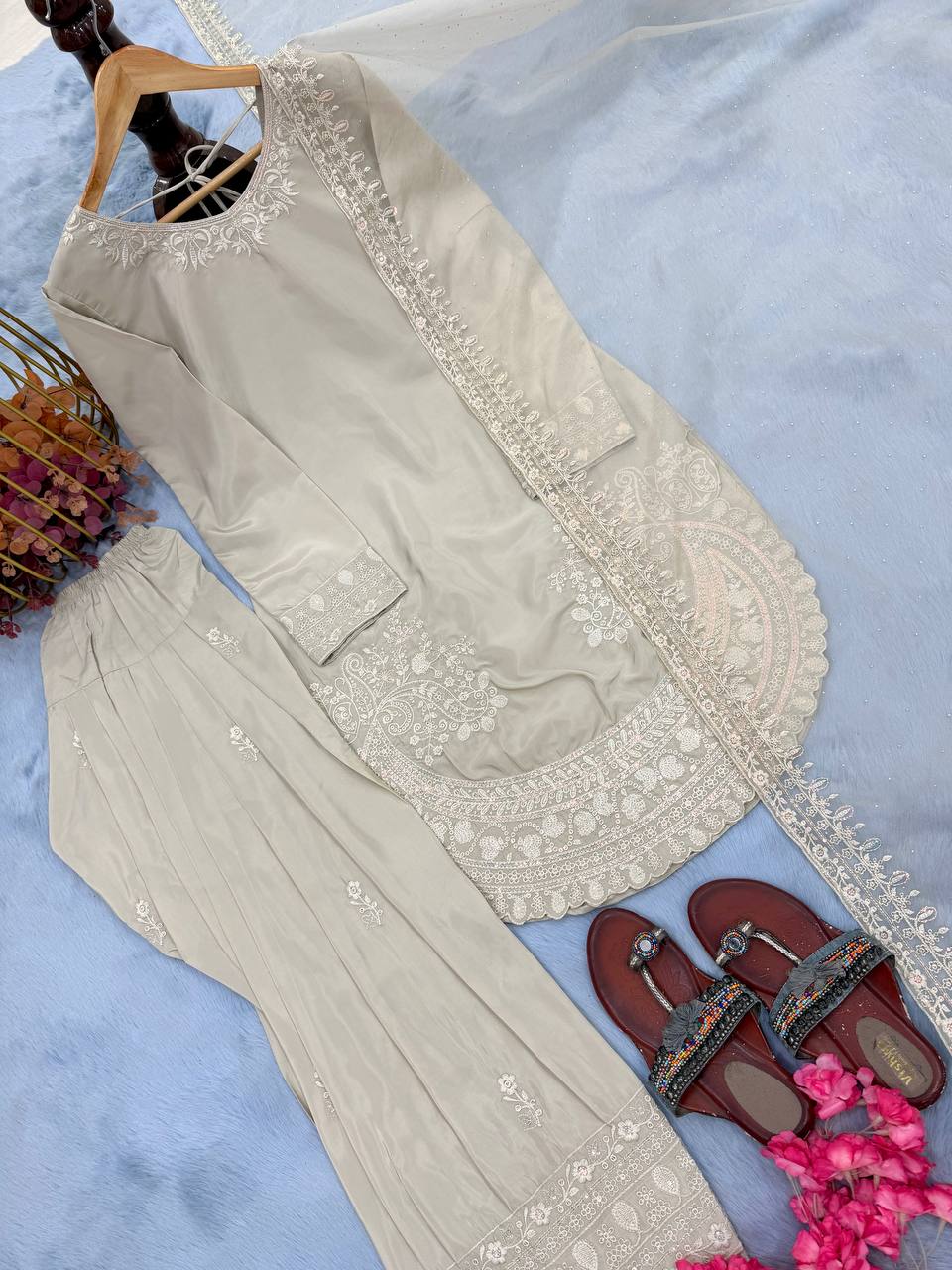 White Crepe Farshi Palazzo Suit ClothsVilla
