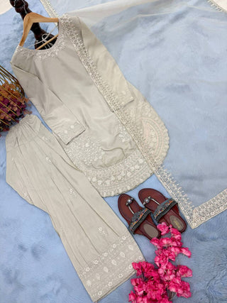 White Crepe Farshi Palazzo Suit ClothsVilla