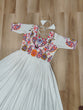 Load image into Gallery viewer, White Designer 14kg Rayon Gathering Frill Gown with Kutchi Gamthi Embroidery ClothsVilla