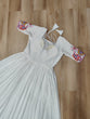 Load image into Gallery viewer, White Designer 14kg Rayon Gathering Frill Gown with Kutchi Gamthi Embroidery ClothsVilla