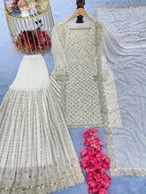 Load image into Gallery viewer, White Designer Attractive Sequence Work Sharara Suit Clothsvilla