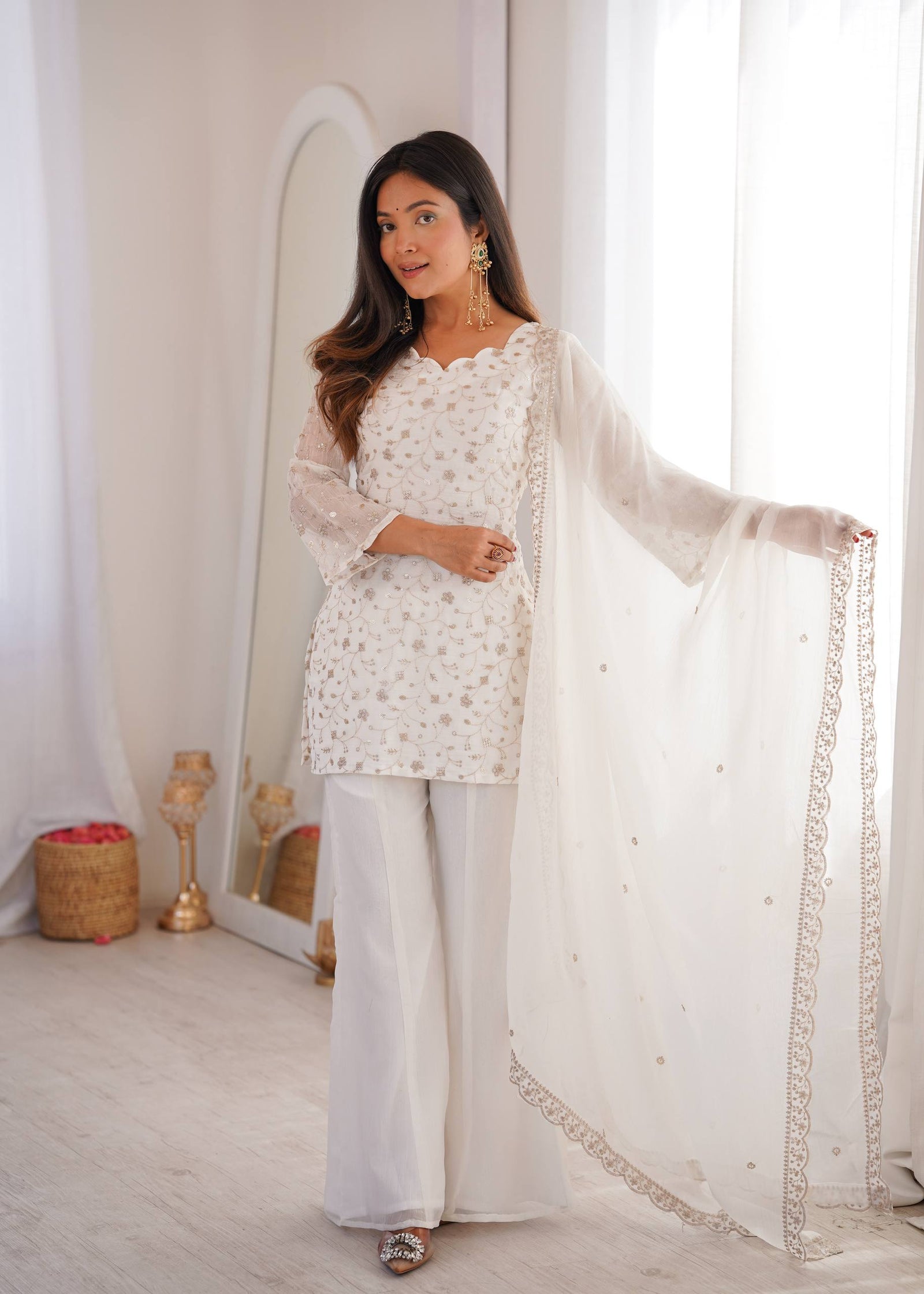 White Designer Fancy Kurta Set ClothsVilla