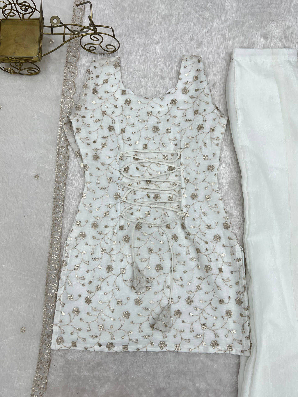 White Designer Fancy Kurta Set ClothsVilla