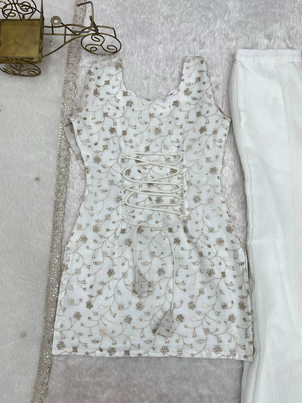 White Designer Fancy Kurta Set ClothsVilla