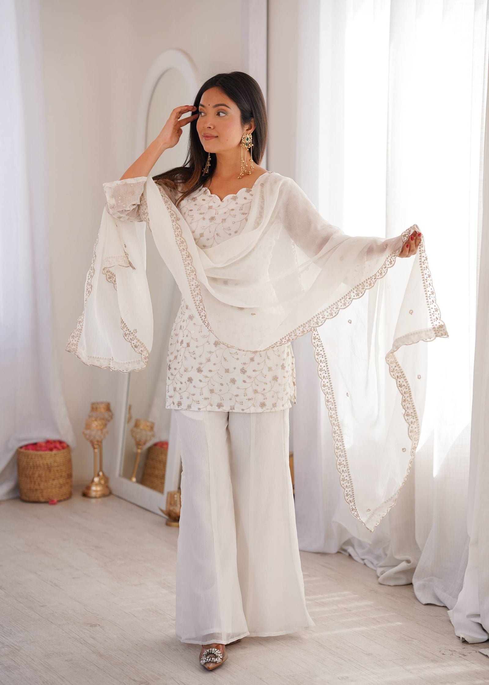 White Designer Fancy Kurta Set ClothsVilla