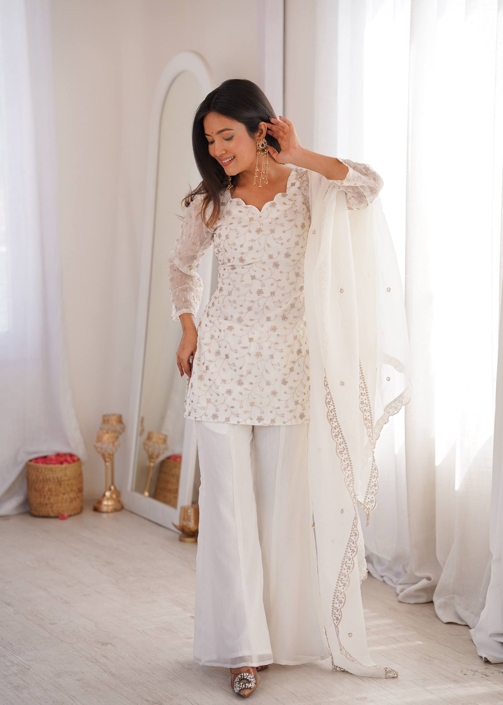 White Designer Fancy Kurta Set ClothsVilla