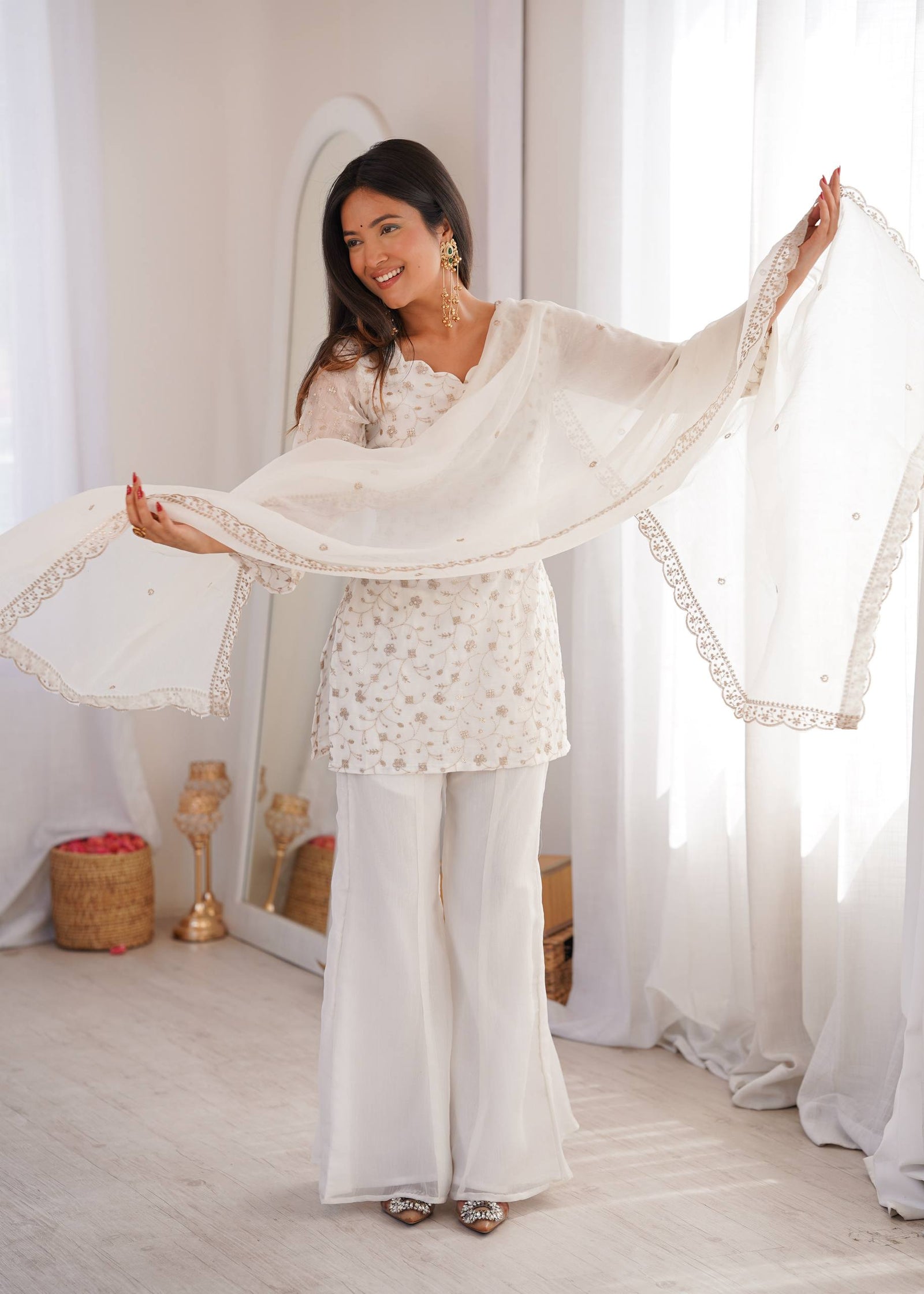 White Designer Fancy Kurta Set ClothsVilla