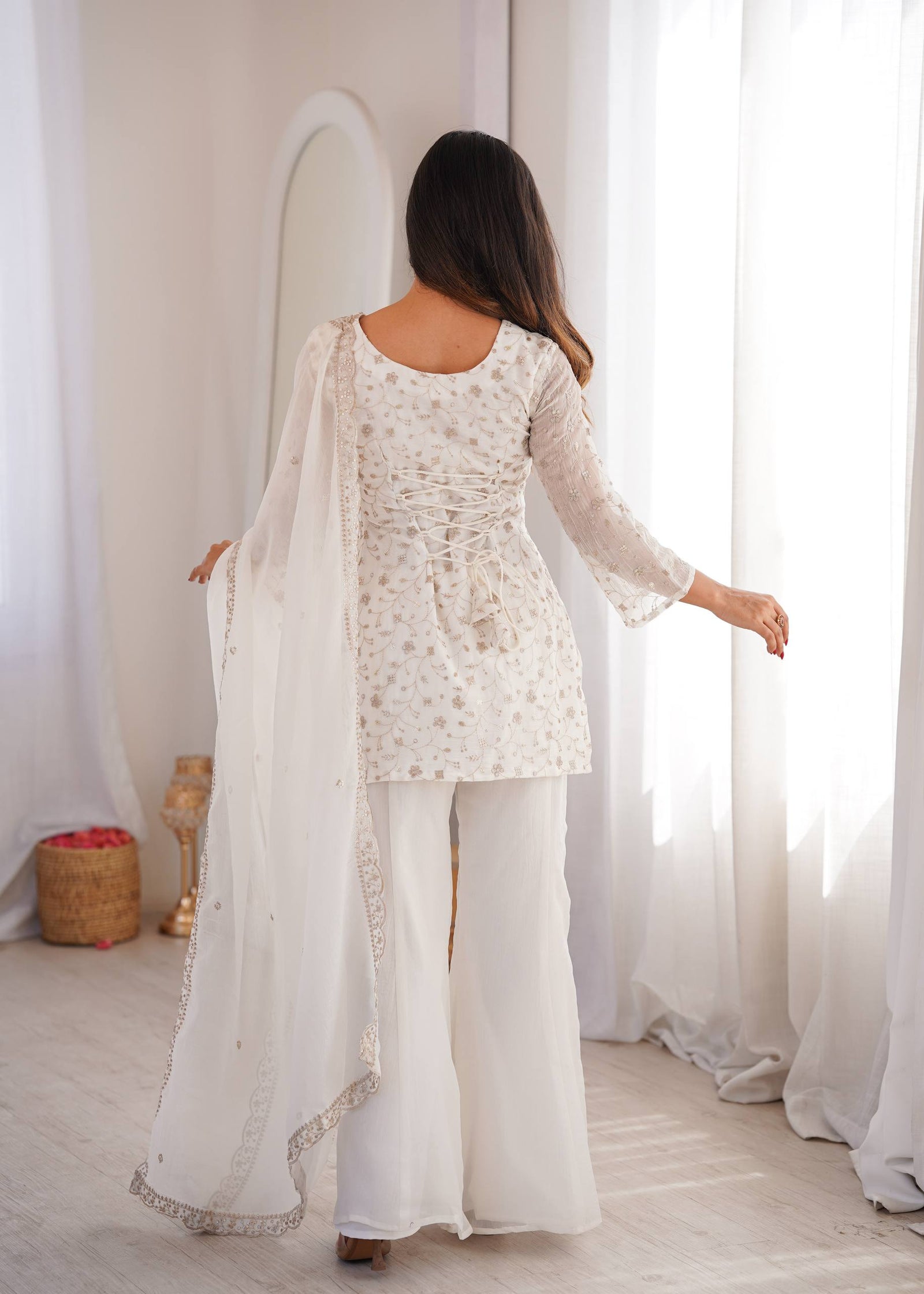 White Designer Fancy Kurta Set ClothsVilla