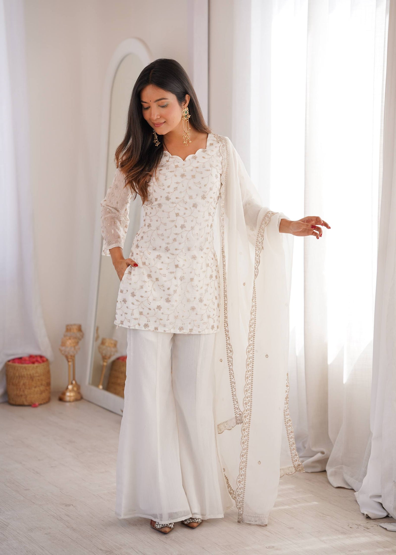 White Designer Fancy Kurta Set ClothsVilla