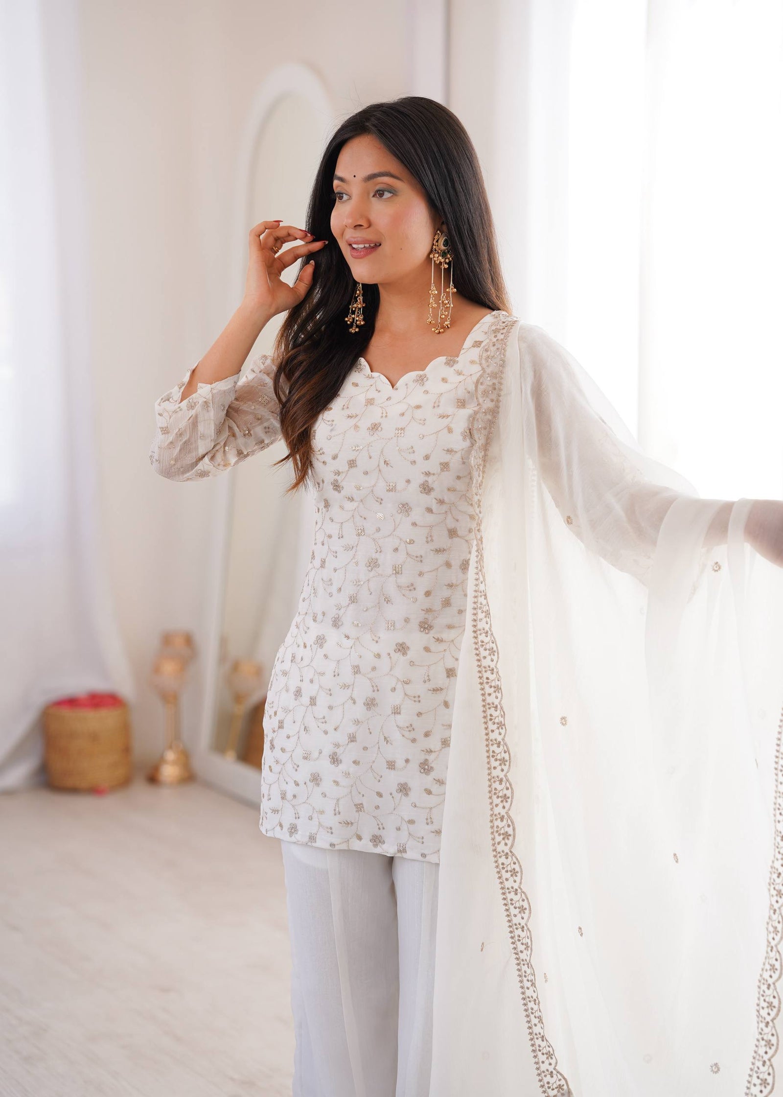White Designer Fancy Kurta Set ClothsVilla