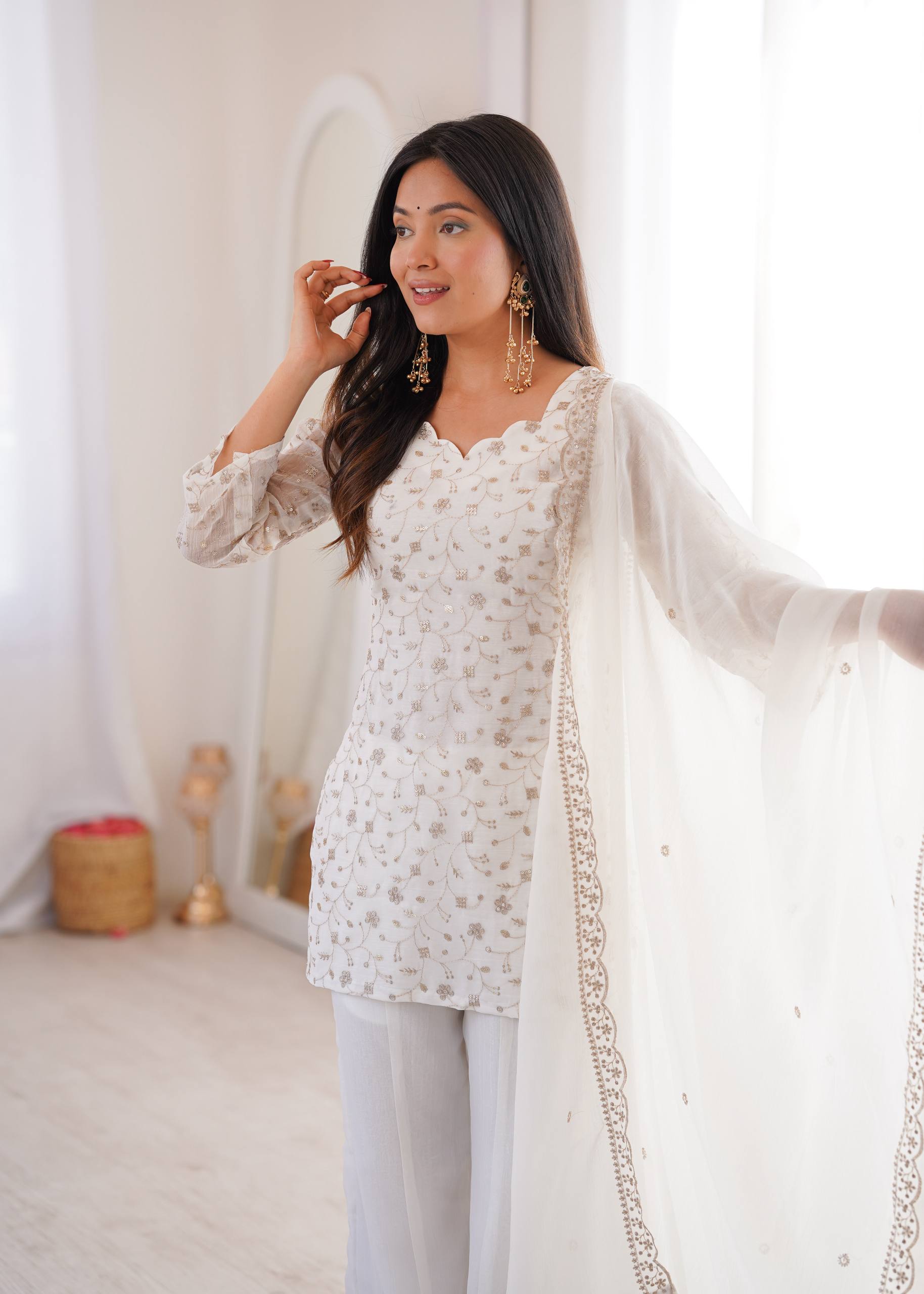 White Designer Fancy Kurta Set ClothsVilla