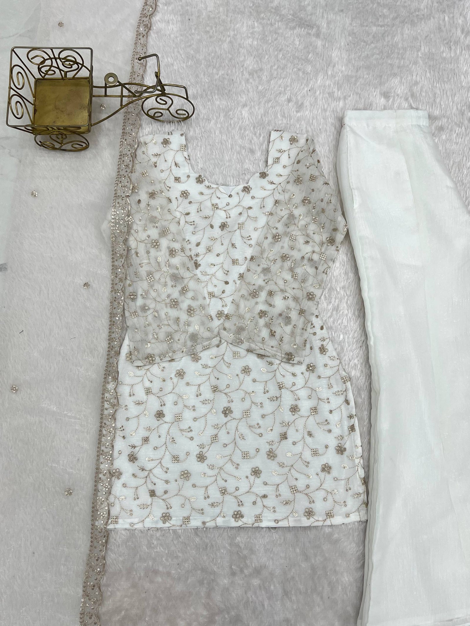 White Designer Fancy Kurta Set ClothsVilla
