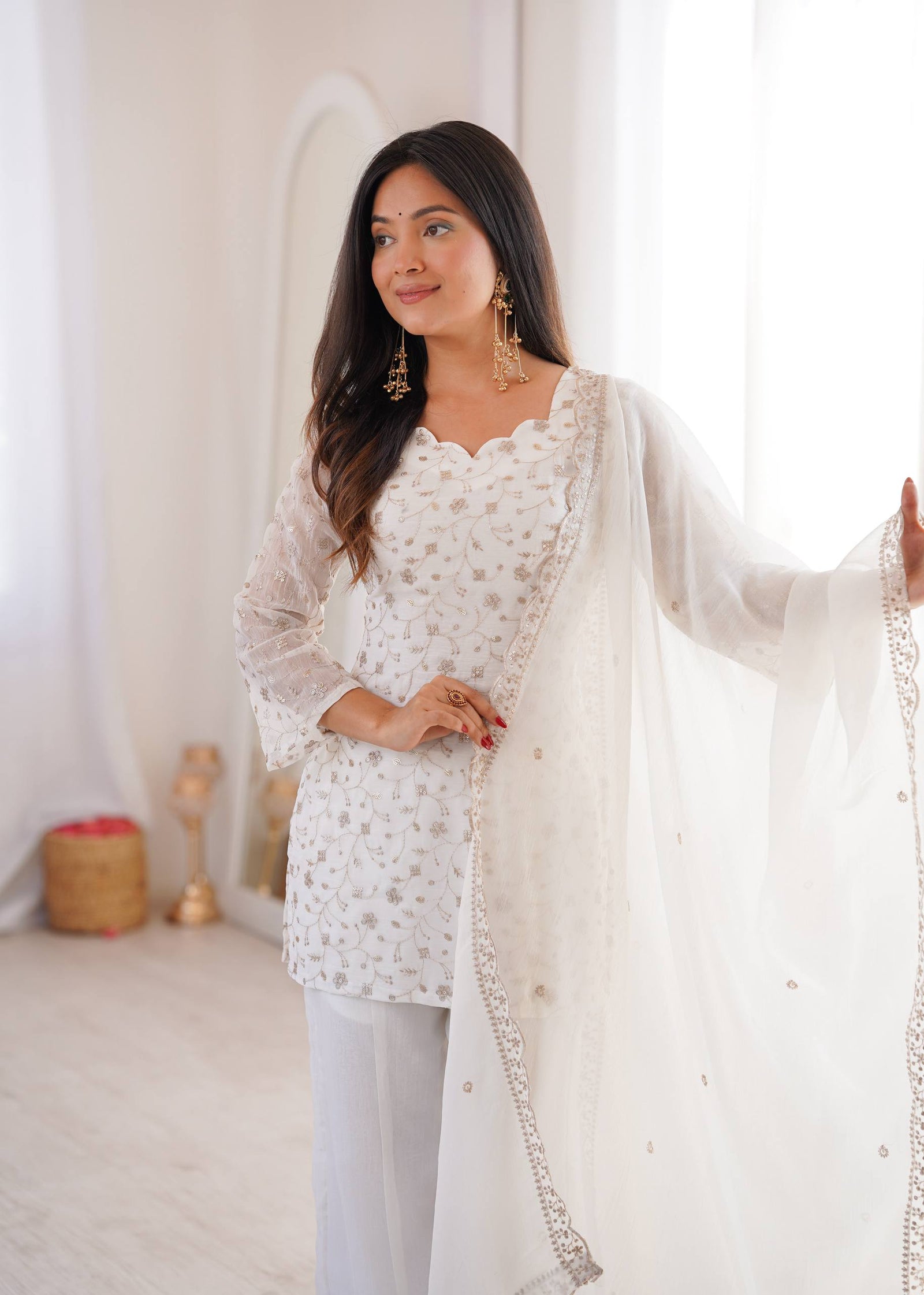 White Designer Fancy Kurta Set ClothsVilla