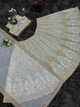 White Designer Fox Georgette Semi-Stitched Lehengha Set with Sequin & Thread Work ClothsVilla