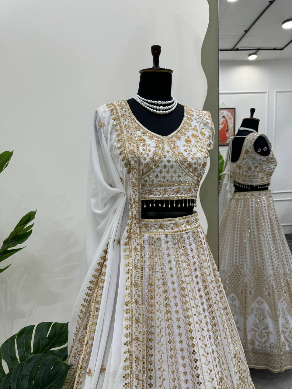White Designer Fox Georgette Semi-Stitched Lehengha Set with Sequin & Thread Work ClothsVilla