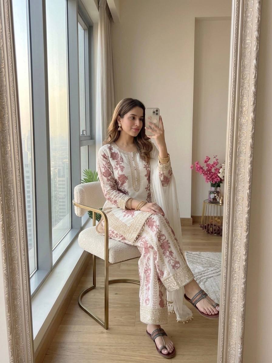 White Designer Georgette Palazzo Suit ClothsVilla