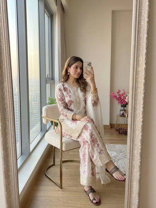White Designer Georgette Palazzo Suit ClothsVilla