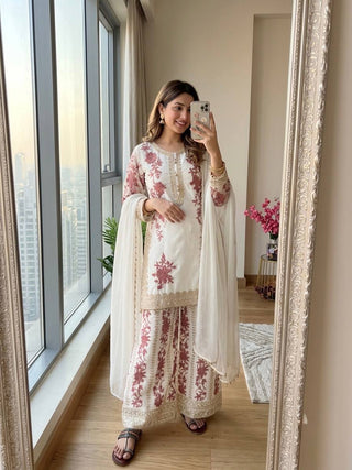 White Designer Georgette Palazzo Suit ClothsVilla