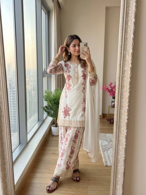 White Designer Georgette Palazzo Suit ClothsVilla