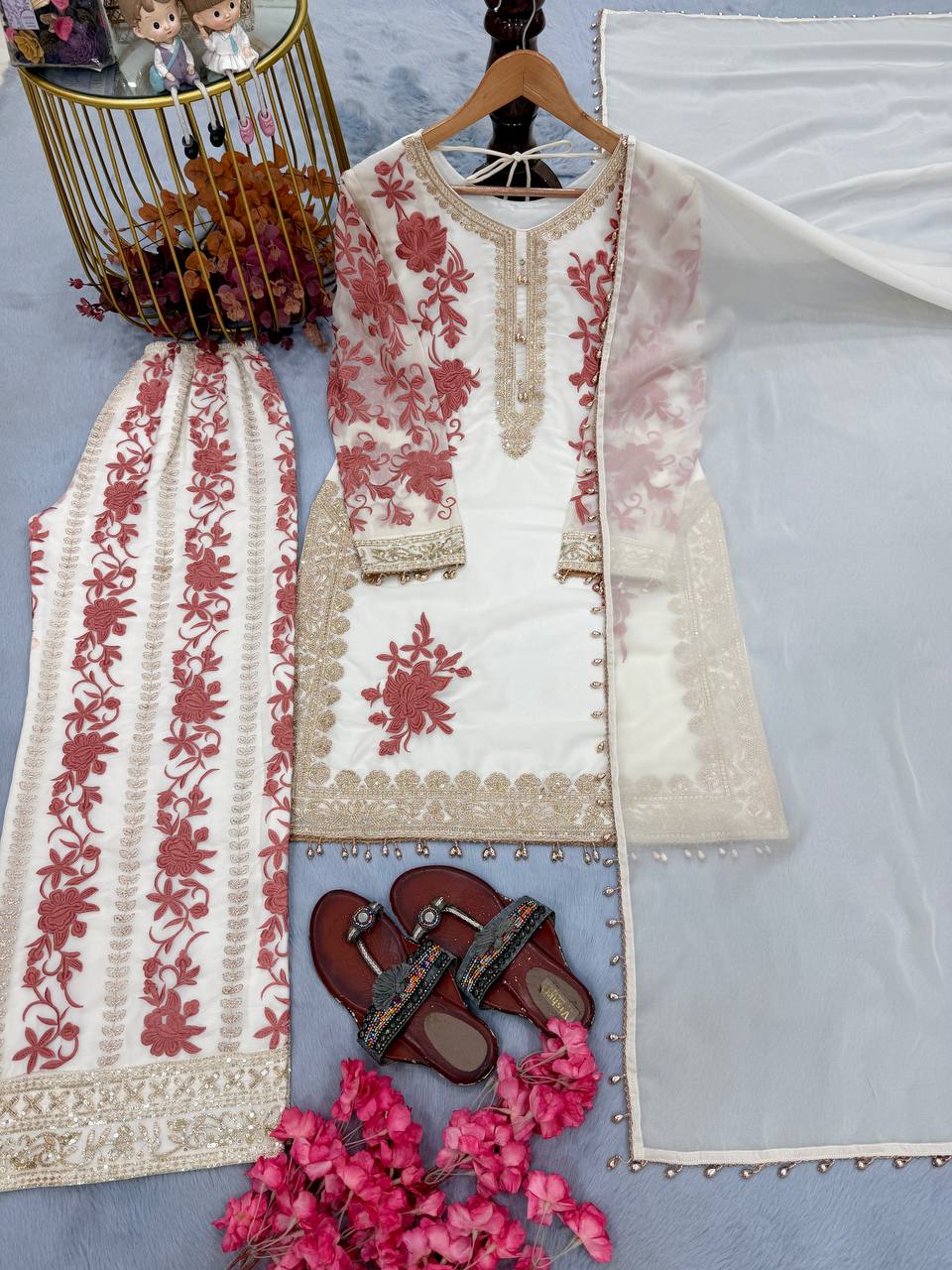White Designer Georgette Palazzo Suit ClothsVilla