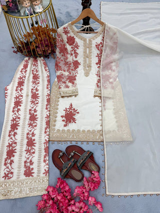 White Designer Georgette Palazzo Suit ClothsVilla