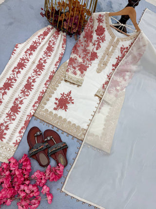 White Designer Georgette Palazzo Suit ClothsVilla