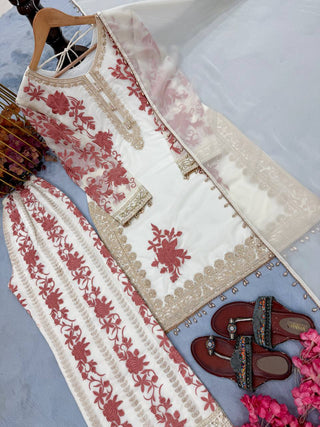 White Designer Georgette Palazzo Suit ClothsVilla