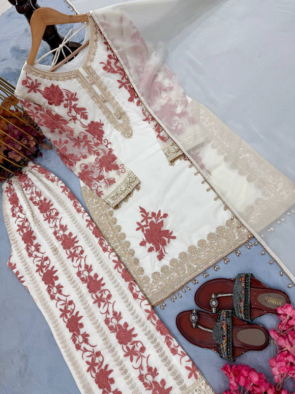 White Designer Georgette Palazzo Suit ClothsVilla