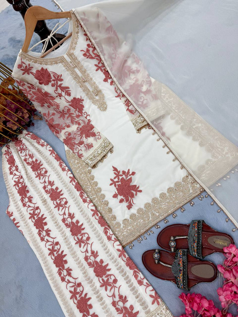 White Designer Georgette Palazzo Suit ClothsVilla