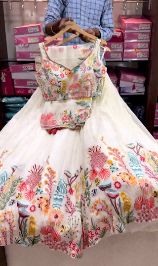 White Designer Heavy Embroidery Lehenga with Sequins for Weddings & Special Occasions ClothsVilla