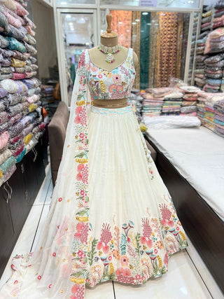 White Designer Heavy Embroidery Lehenga with Sequins for Weddings & Special Occasions ClothsVilla