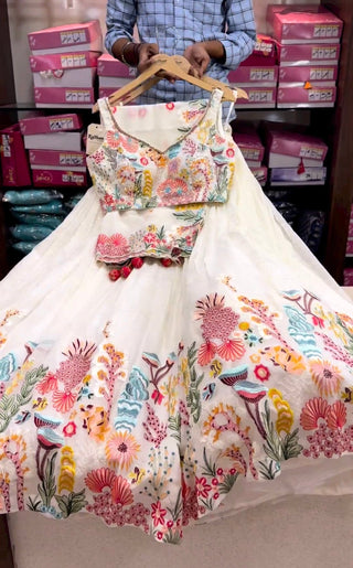 White Designer Heavy Embroidery Lehenga with Sequins for Weddings & Special Occasions ClothsVilla