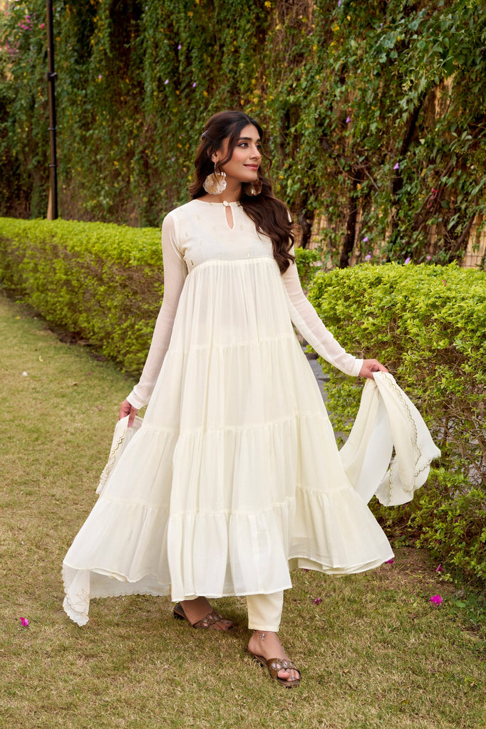 White Color Foil Work Marbel Gown L Size / White White Color Foil Work Marbel Gown L Size / White