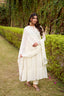White Designer Marble Foil Work Flared Dress Set ClothsVilla