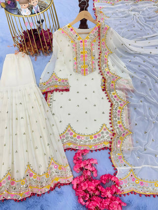White Designer Party Wear Top, Plazzo & Dupatta Set Clothsvilla