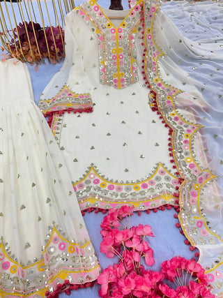 White Designer Party Wear Top, Plazzo & Dupatta Set Clothsvilla