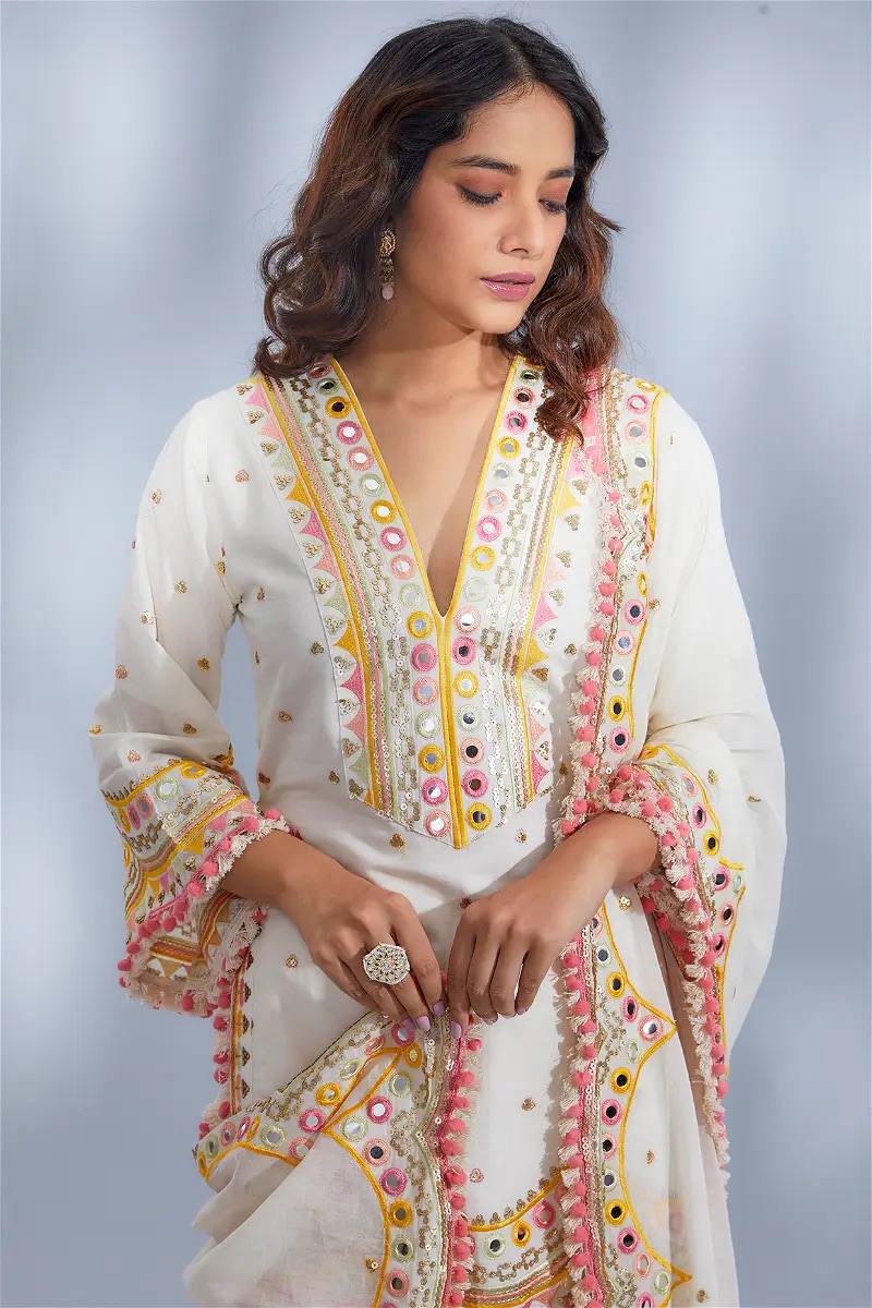 White Designer Party Wear Top, Plazzo & Dupatta Set Clothsvilla