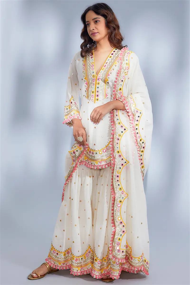 White Designer Party Wear Top, Plazzo & Dupatta Set Clothsvilla